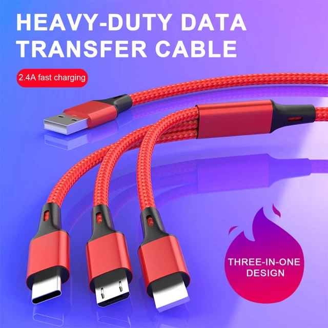 UNIVERSAL DEVICE CHARGER Long-lasting Data Cable Durable 3-in-1 Fast ...