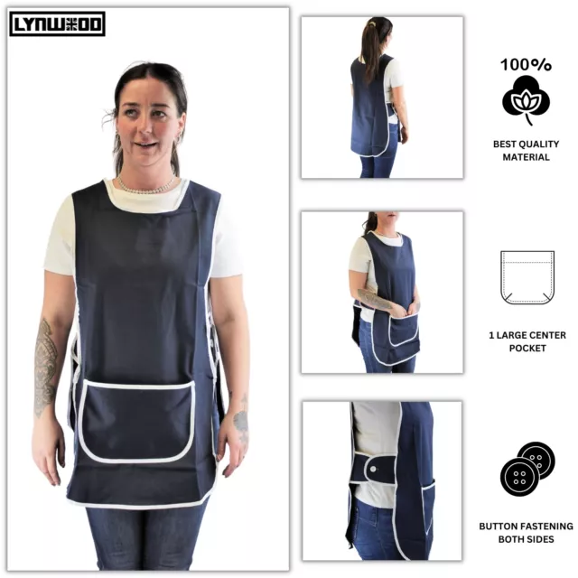 Ladies Women Tabard Apron Overall Kitchen Catering Cleaning Bar Plus Size Pocket