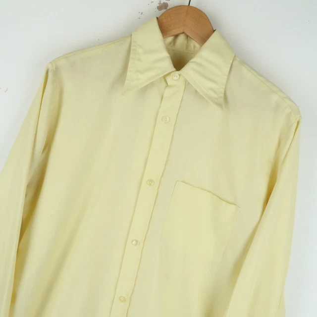 Camicia Uomo Vintage anni '70 Giallo Collare Pugnale Disco Taglia Media (M573)