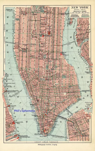 c 1902 - 1909 New York USA Map A3 16.5" x 11.5" German Reproduction
