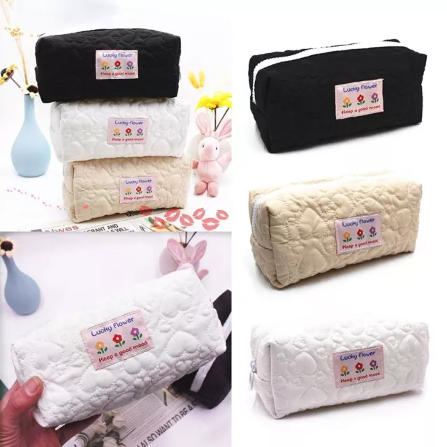 Flower Zipper Square Makeup Stationery Pen Bag Transparent Grid Pencil Case