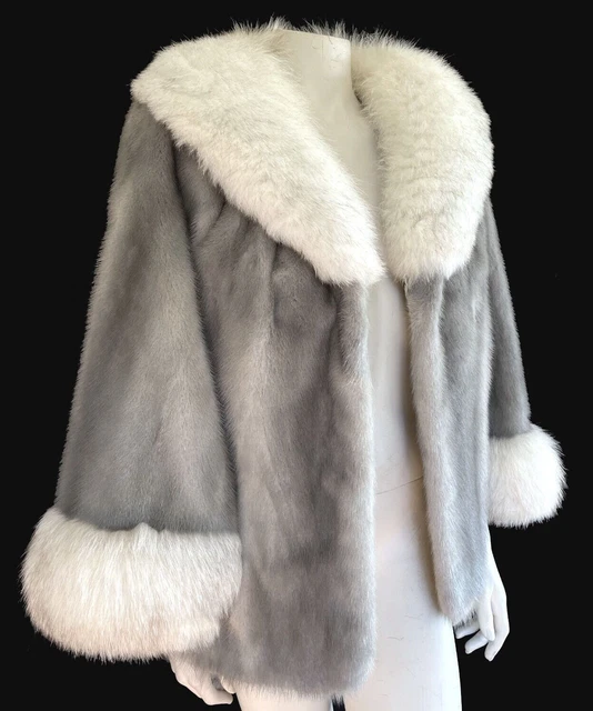 Silver MINK Norwegian FOX Fur Cape, Cerulean Real Vintage Stole, Wedding Coat Silver MINK Norwegian FOX Fur Cape, Cerulean Real Vintage Stole, Wedding Coat