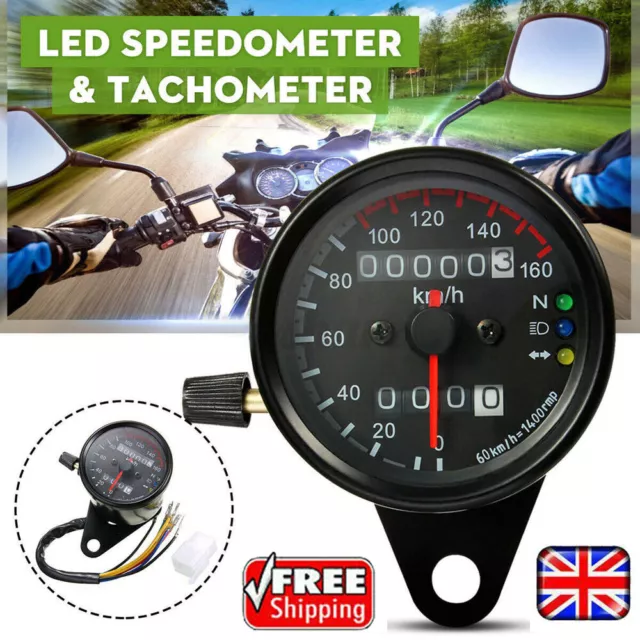 Motorcycle LED Backlight Dual Odometer KMH Speedometer Gauge Universal