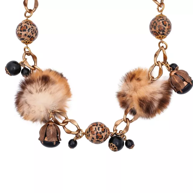 Dolce & Gabbana Leopard Fur Beads Necklace Belt Gold Black S 12615 2