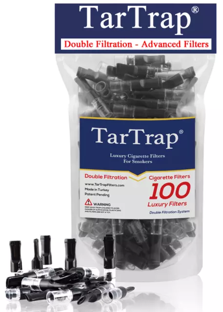TarTrap 100 BLK Double Filtration Premium Cigarette Filter,Block Nic Tar Bar Out