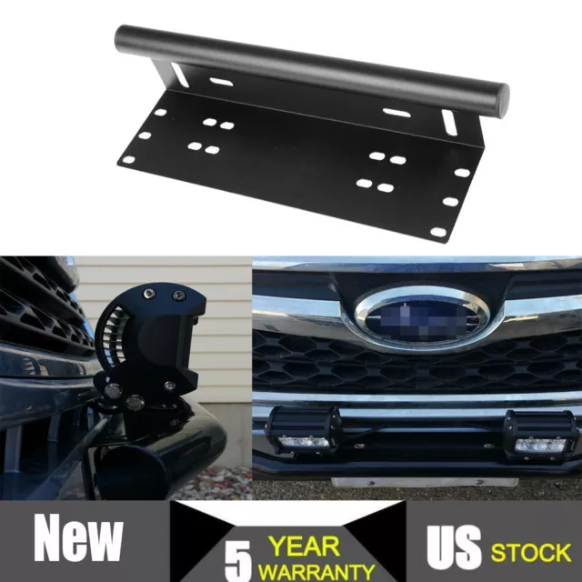 Bull Bar Front Bumper License Plate Mount Bracket LED Light Holder Black