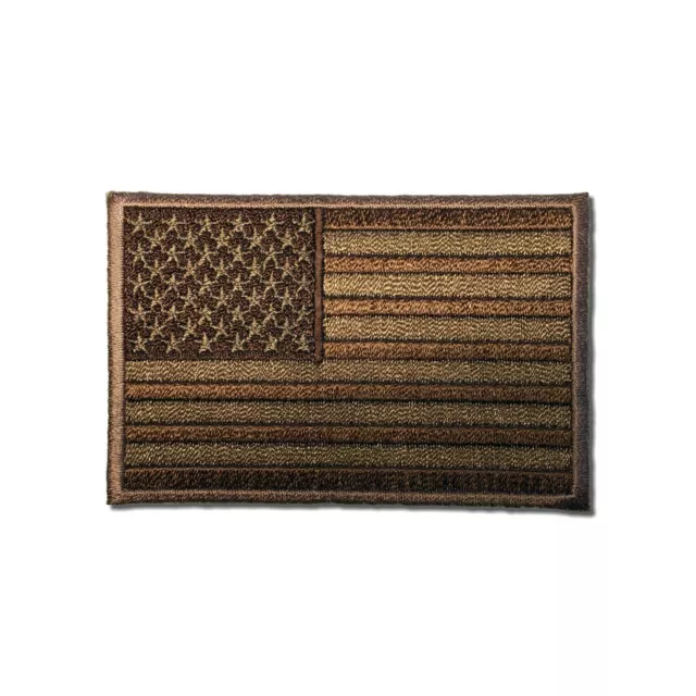 Embroidered 3" American US Flag Subdued Brown Sew or Iron on Patch Biker Patch