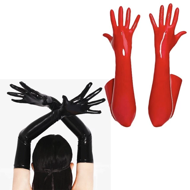 Guanti lunghi PVC nero lucido rosso club performance dance costume