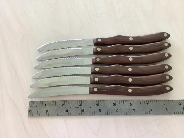 Set Of 6 Vintage Cutco Serrated Steak Knives 1059 Wood Handles