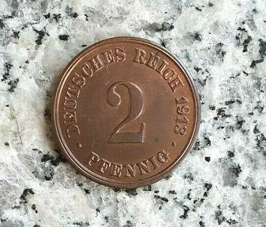 2 Pfennig 1913 D München Kursmünze Deutsches Kaiserreich - Tolle Erhaltung -