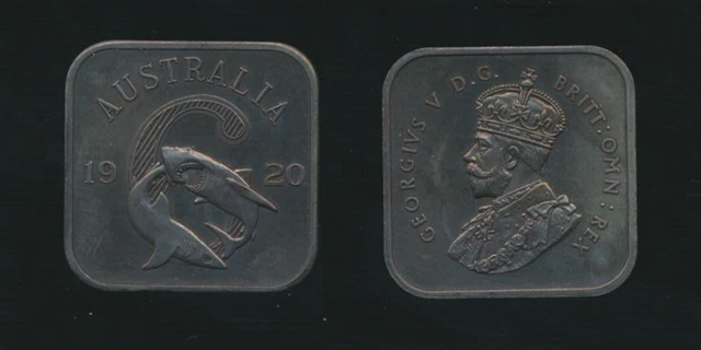 Australia 1920 KGV Crowned Effigy Bronze Pattern Square Sharks Sixpence 6d