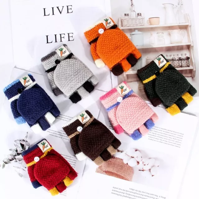 Thick Knitting Mittens Knitted Fingerless gloves Lovely Winter Warm  Boys Girls