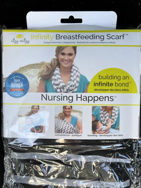 infinity breast-feeding scarf “nursing happens" black with gray stripes