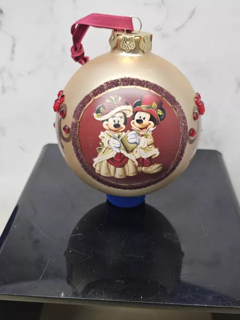 Walt Disney World Mickey Minnie Victorian Christmas Glass Bulb Ornament