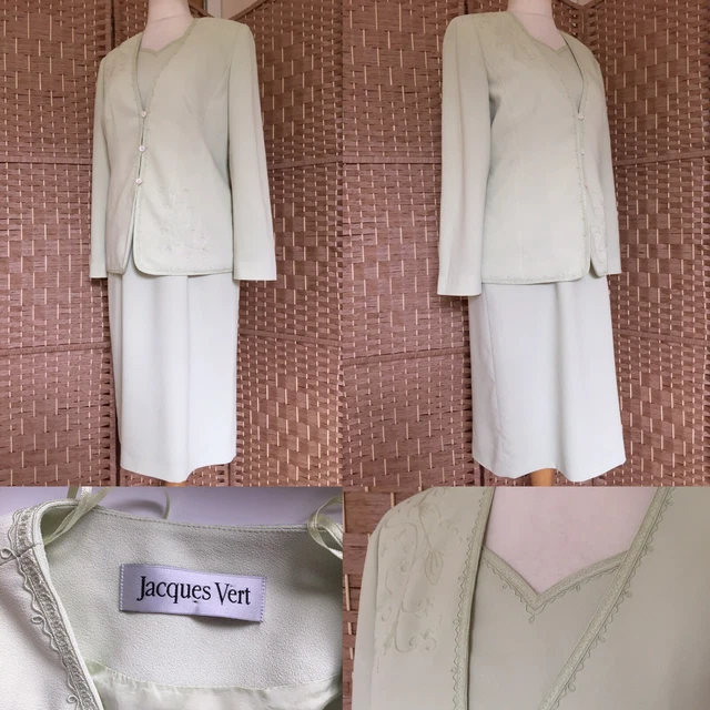 Abito e giacca senza maniche JACQUES VERT verde menta pallido CREPE taglia 12 L42"" MATRIMONIO