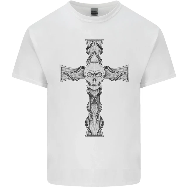 Un Teschio Gotico E Tentacles su Una Croce Uomo Cotone T-Shirt Maglietta