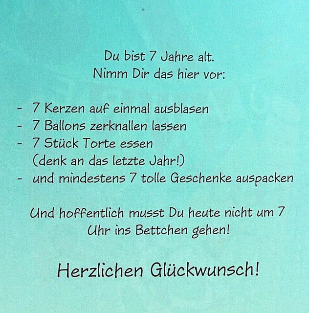 GEBURTSTAGSKARTE 7 JAHRE Karte 7 Geburtstag sieben Kindergeburtstag