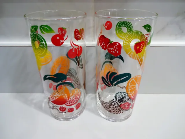 Vtg Lot 2 FEDERAL GLASS FRUIT DRINKING TUMBLERS Clear Iced Tea Tom Collins Tiki