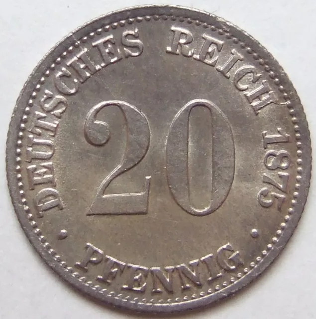 Münze Deutsches Reich Kaiserreich Silber 20 Pfennig 1875 C in fast Stempelglanz