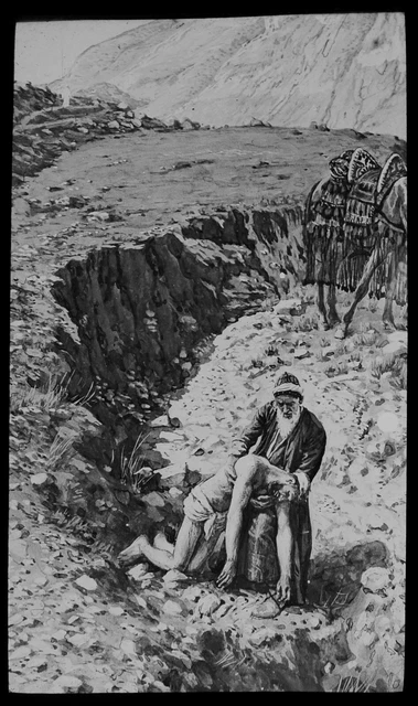 THE GOOD SAMARITAN C1890 ANTIQUE VICTORIAN Magic Lantern Slide RELIGION