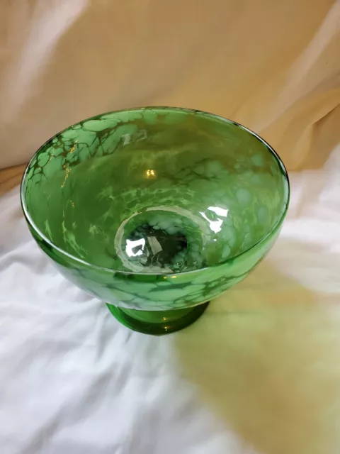 Empoli Italian Art Glass Verde Green Cased Spatter Mid Century Modern Ftd Bowl 2