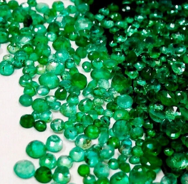 1 To 3 MM Natural Green Zambian Emerald Round Cut Shape Loose Gemstone Lot+523++