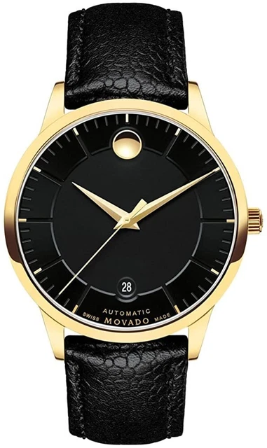 NEW Movado 1881 Automatic Black Dial Black Leather Men's 39.5 mm Watch 0607609