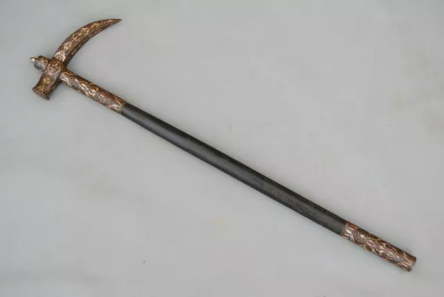 Ottoman Turkish Kulunk islamic Silver koftgari War horseman Battle Hammer axe