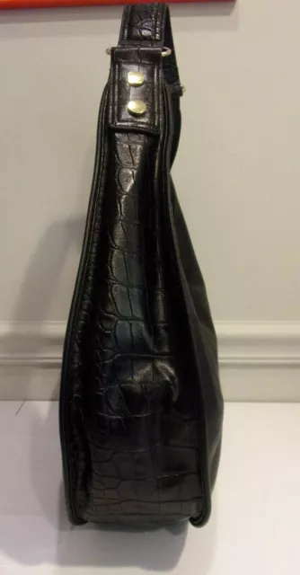 NWT French Connection,Black Smooth & Embossed Croc Pattern Faux Leather Hobo Bag 3