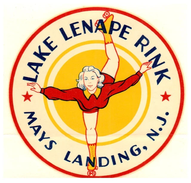 ORIGINAL 1940S ROLLER Skating Rink Sticker Lake Lenape Mays Landing NJ