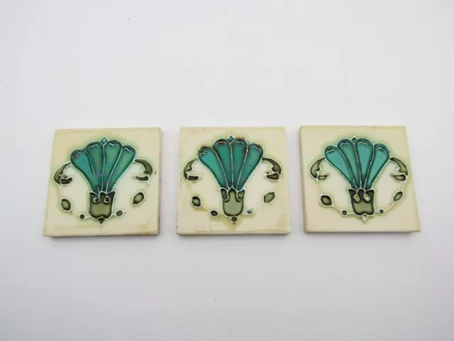 LOT 3 x ANTIQUE ART NOUVEAU TILE by Minton Hollins England Vintage Majolica #1