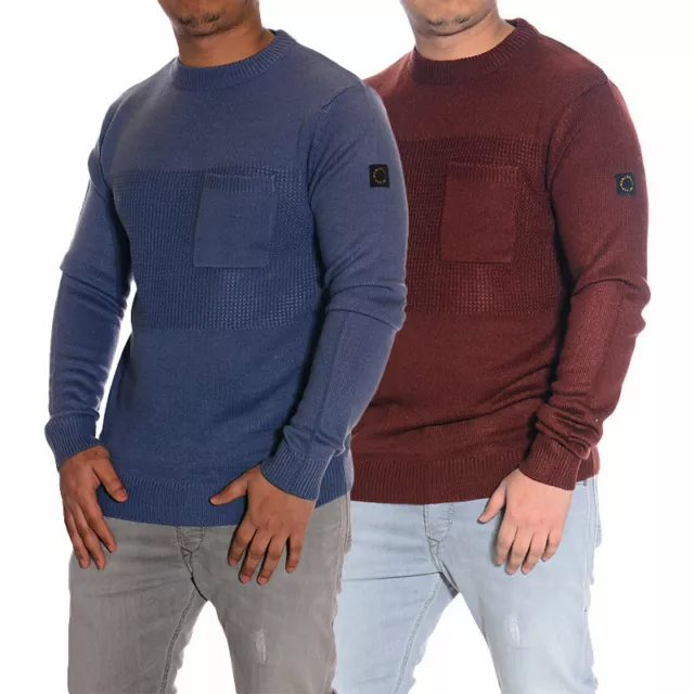 Mens Jumper Knitted Cotton Long Sleeve Ribbed Crew Neck Casual Pullover TOPMAN