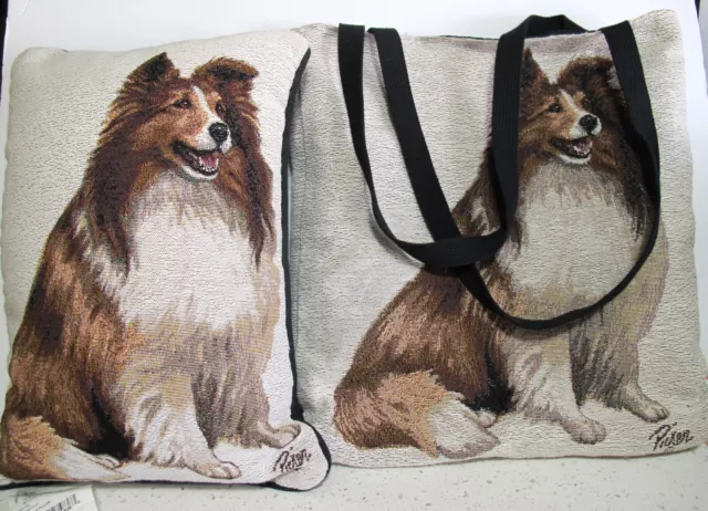 Linda Picken 17.5" x 12.5" Collie Tote &Matching Pillow Manual Woodworkers USA