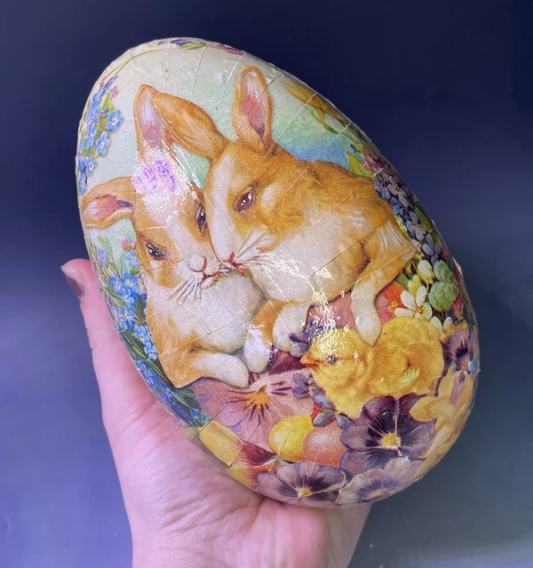 6.75& VINTAGE 20TH German Papier Mache Easter Egg Candy Container Bunny