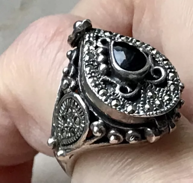 Antik Jugendstil Art Déco Edel Onyx DAMEN Giftring RING Silber 925 Gr.53