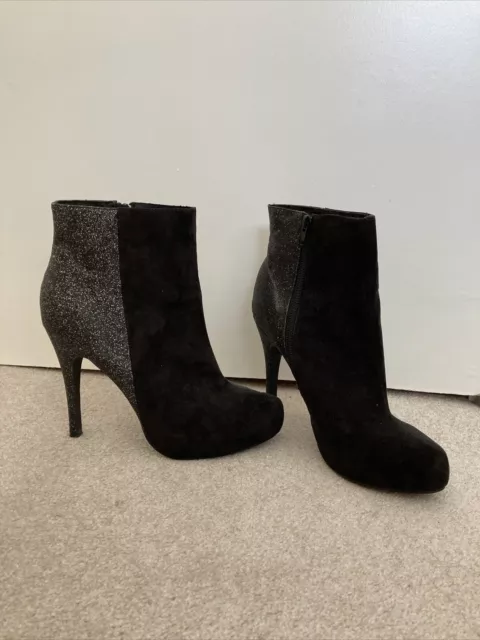 Forever 21 Black Faux Suede Glitter Heeled Booties Size 9