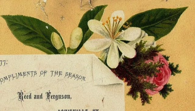 1877 Compliments Of The Season Reed & Ferguson Victorian Calling Card Lou KY