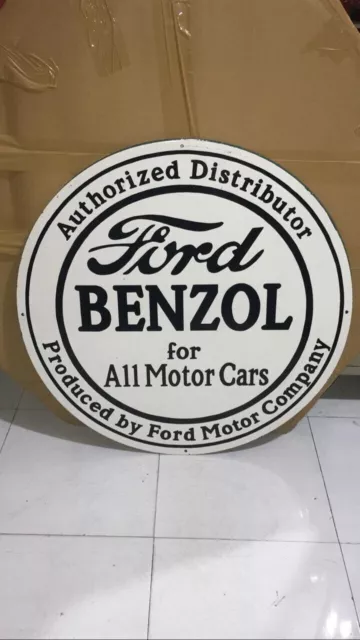 Ford Benzol: Advertising Porcelain Enamel Metal Sign 30 Inches Round single side 2