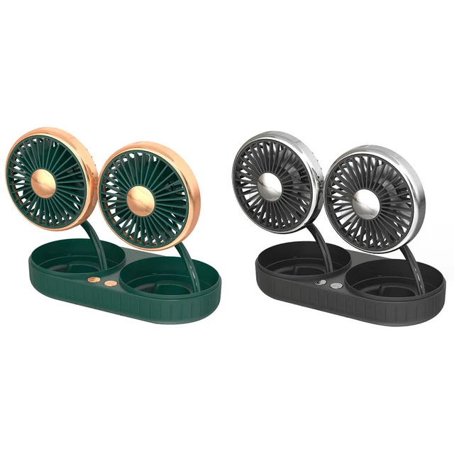 Ventilateur Voiture Double Tête 3 Niveaux Vitesse Avec Réglage 360 Degrés 10W