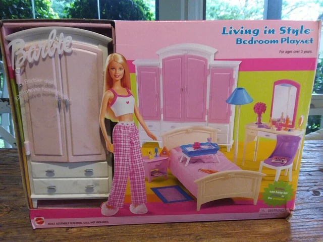BARBIE LIVING IN Style Bedroom Playset w Armoire, Vanity More