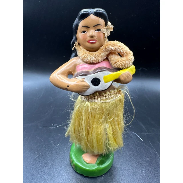 VINTAGE MADE IN Japan Hula Girl Nodder Dashboard Ukulele Grass Skirt