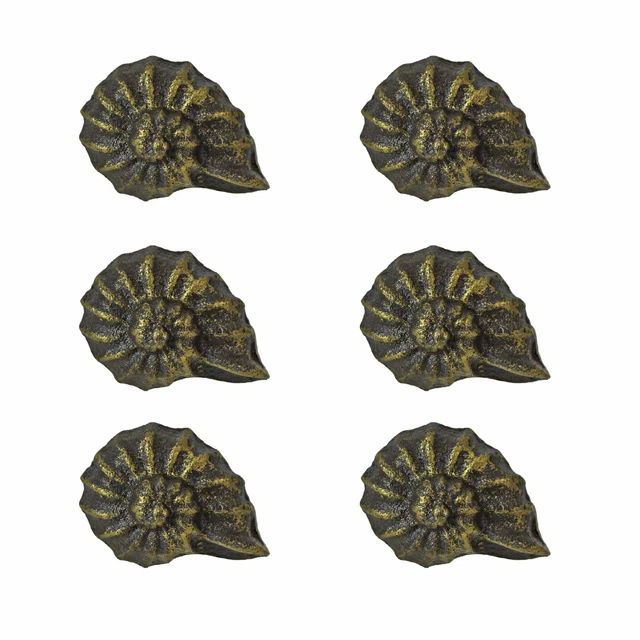 Rustic Cast Iron Nautilus Shell Drawer Pull Cabinet Knob Nautical Décor Set of 6