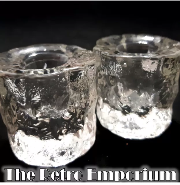 Ice Textured Glass Vintage Candle Stick Holders VINTAGE Candle Stick MCM Glass