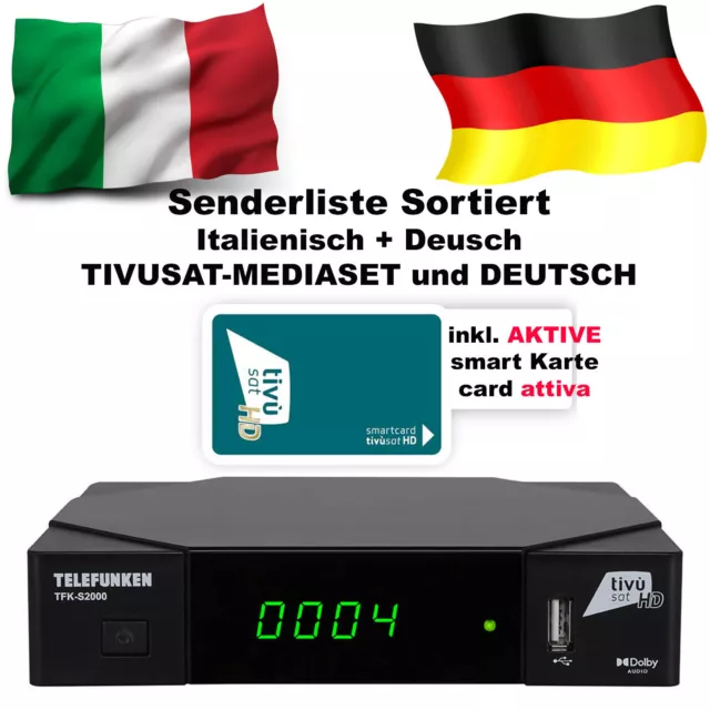 TIVUSAT Telefunken TKF-S2000 Aktiva Aktive Karte Full HD Sat Receiver mit Karte