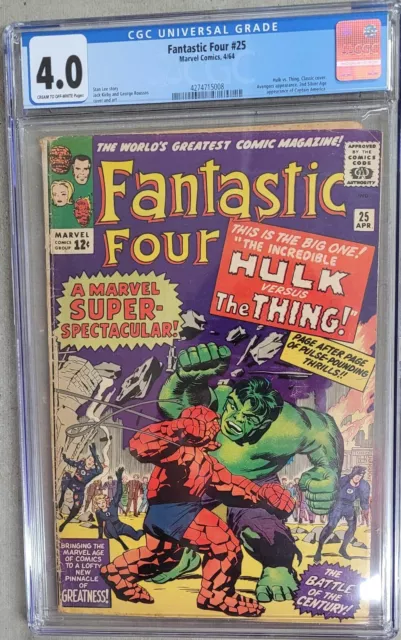 Fantastic Four #25 CGC 4.0  | April 1964 | Silver Age | Hulk Vs. The Thing