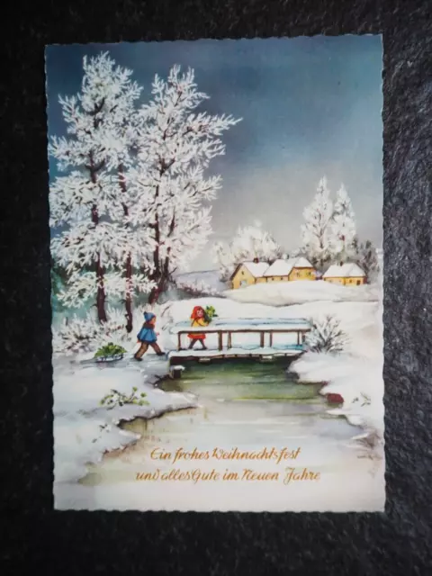 Alte AK , Winterlandschaft mit Kindern , Ein frohes Weihnachtsfest ... , (J939)