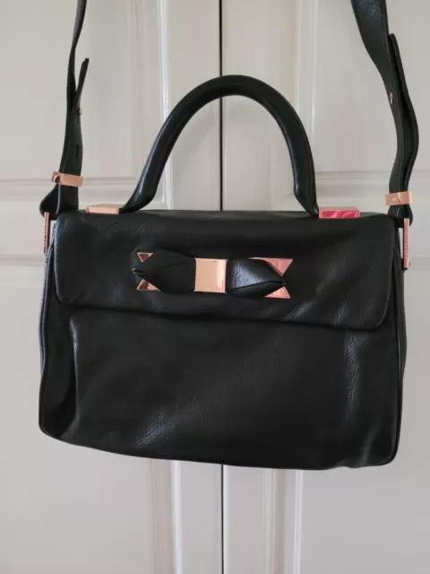 TED BAKER Leather Black Bag With Rose Gold  Detail