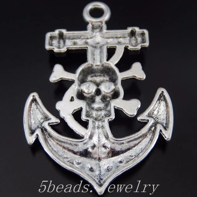 10 Stück Antike Silber Legierung Pirat Schädel Anker Charme Anhänger Kunst 50369 2