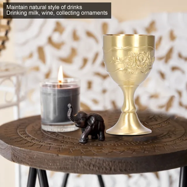 Vintage Brass Cup Royal Chalice Embossed Milk Tea Wine Goblet Party (L) FFG