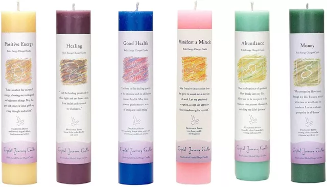 Crystal Journey 6 pk Herbal Magic Reiki Charged 7" Pillar Candles Made in USA